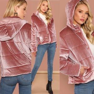 🆕blush velvet button front hooded winter jacket